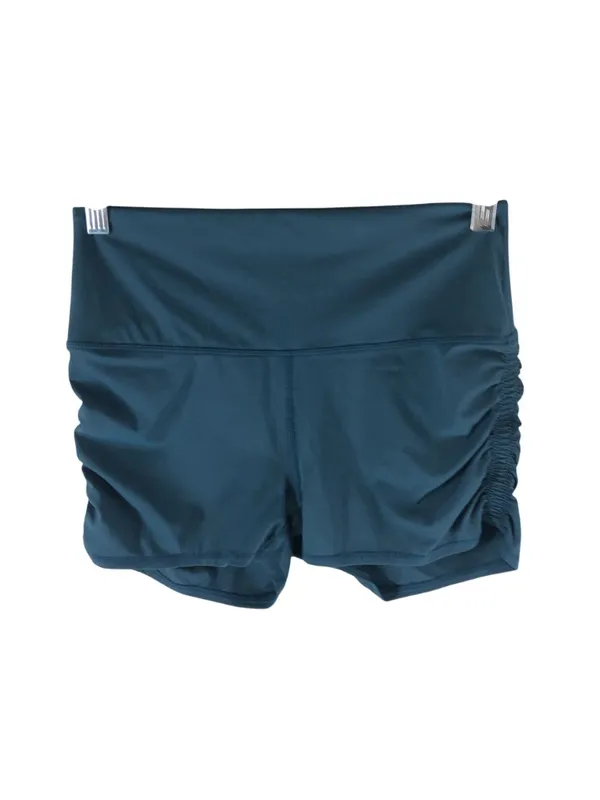 Halara SoftlyZero QuickDry High Waisted Tummy Control Ruched Biker Shorts Blue L - Image 3