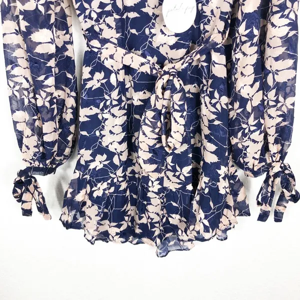 NWT Petal & Pup Navy Floral Mini Dress Size Small Long Sleeve Aline Ruffle - Image 9