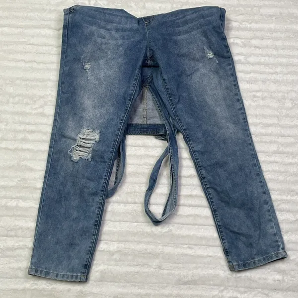 Forever 21 Overalls Size 26 or‎ Small Medium Wash Distressed Denim - Image 5