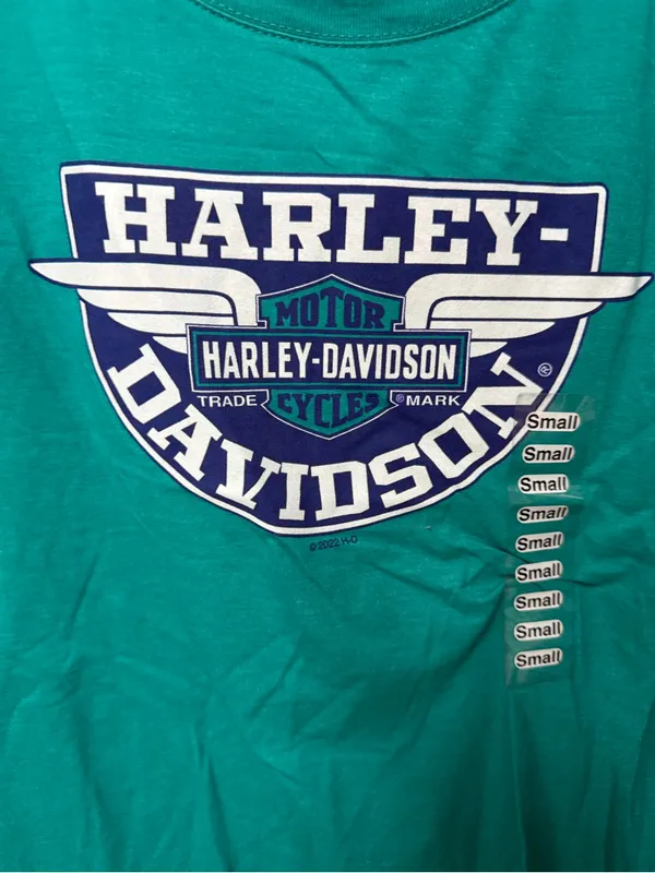 Schaffer’s Harley-Davidson Teal Graphic Short Sleeve Tee size small - Image 2