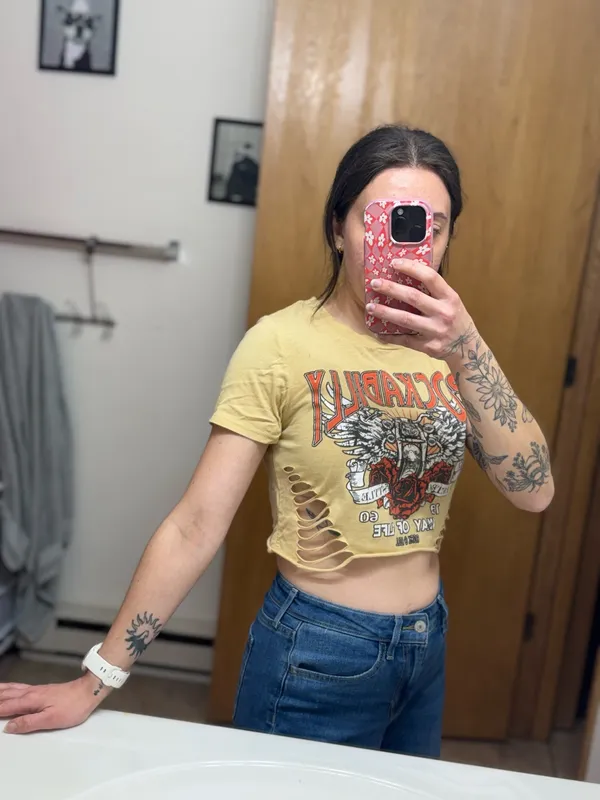 Cropped graphic tee shirt Yellow Size L - Image 2