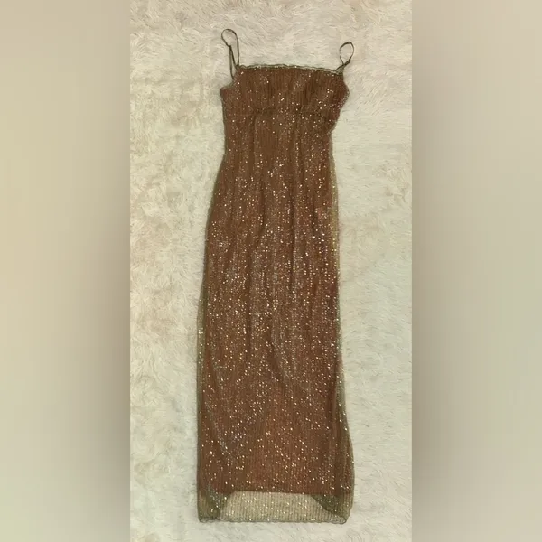 NWOT House of CB 'Alondra' Cafe Au Lait Beaded Maxi Dress sz L - Image 10