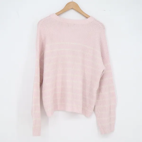 A New Day Sweater Womens XL Pullover Pink Striped Bow Embroidered Excellent - Image 5