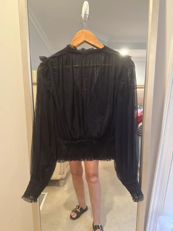 Free People Sheer Mesh Ruffle Blouse Size L - Image 5