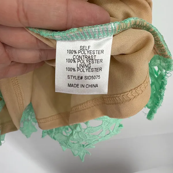 Mango‎ Lace Mini Dress Mint Green Spaghetti Strap Lined Size L - Image 6