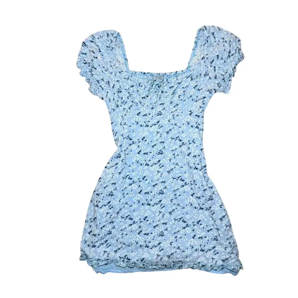 Sky‎ & Sparrow Blue Floral Embroidered Puff Sleeve Mini Dress Cottagecore Square - Image 6