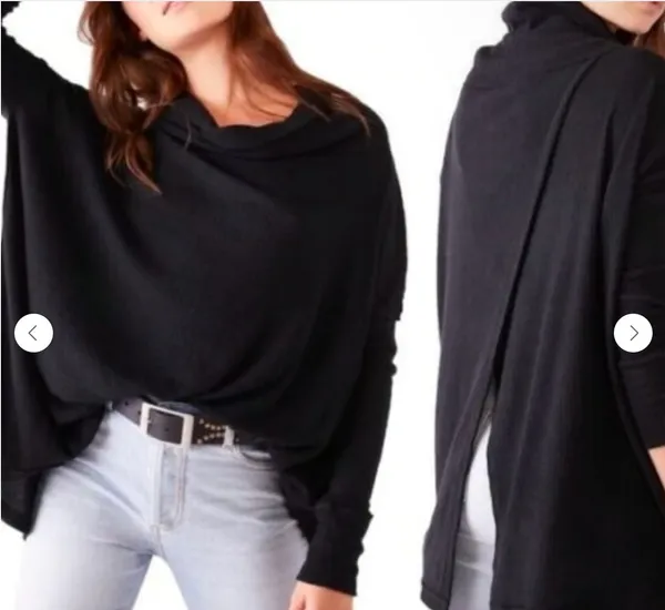 Free People We The Free Juicy Cowl Neck Top Black XS Long Sleeve Draped - Image 2