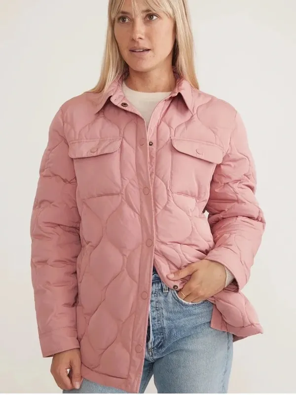 Marine Layer Leslie Puffer Down Quilted Overshirt Jacket Pink Mauve Size S - Image 2
