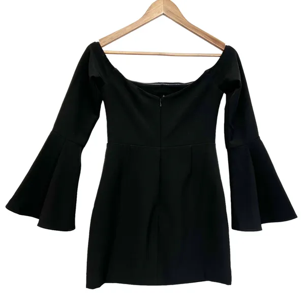 NEW NBD Womens S‎ Little Black Mini Dress Bell Sleeves Off Shoulder Cut Out - Image 2