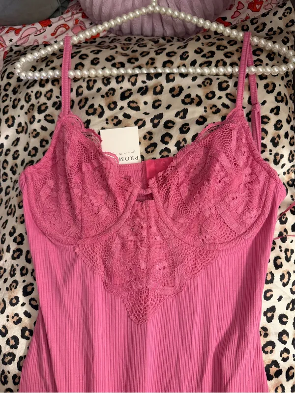 Promesa Romantic Rendezvous Lace Teddy Bodysuit Bubble gum pink New - Image 6