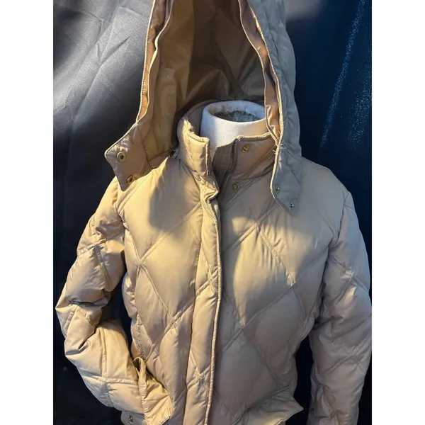 Lands End Tan‎ Quilted Puffer Jacket with Detachable Hood Petite Large 14-16 - Image 4