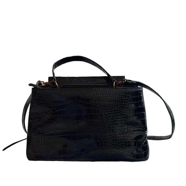ASOS Black Croc Embossed Top Handle Crossbody Bag Gold D-Ring Satchel - Image 4