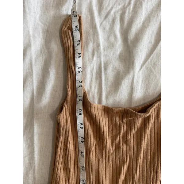 Reformation Jumpsuit Women XS‎ Tan Ribbed Tie Waist Wide Leg Sleeveless Lyocell - Image 5