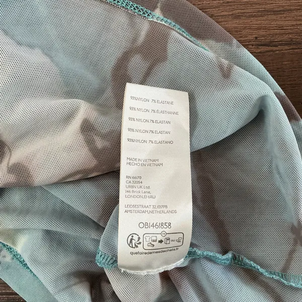 By Anthropologie Floral Mesh Mock Neck Top Blue Brown Botanical Sheer Large L - Image 5
