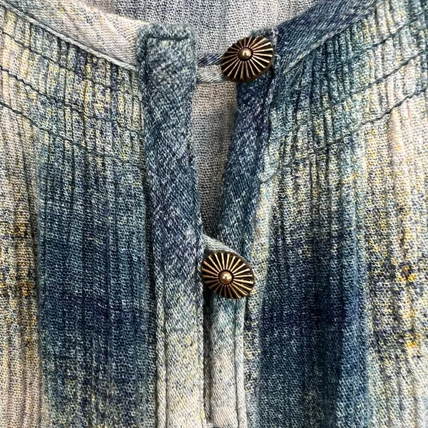 Maeve Plaid Babydoll Tunic‎ Top Henley Button Front Blue Cream Plaid Womens XS - Image 8