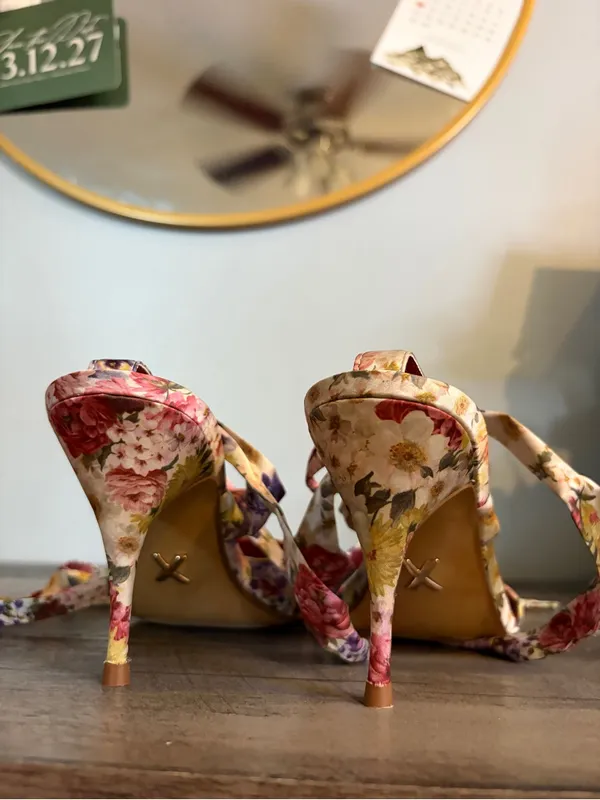Express Floral Lace-Up Heels Size 8 | Garden Party Strappy Stiletto Sandals - Image 7