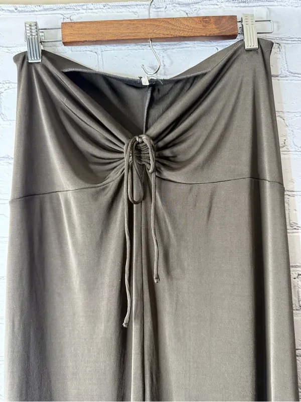 Free people dark green olive Drawstring Waist Maxi Skirt slinky ruched medium - Image 4