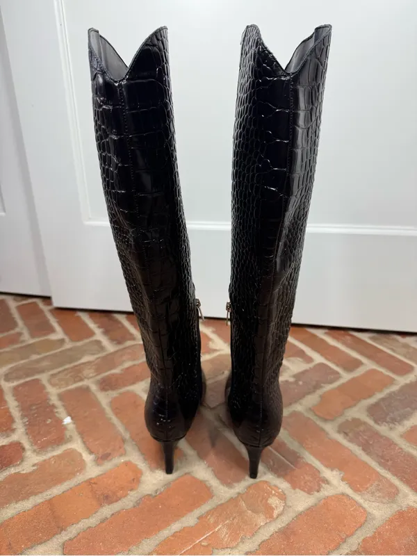 MARC FISHER Quinnie 2 Boots Size 7.5 Tall Low Stiletto Pointed Toe fun sexy - Image 4