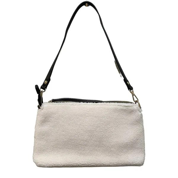 Crossi Shearling Sherpa Chain Shoulder Bag Cream Gold Women's OS Purse - Image 4
