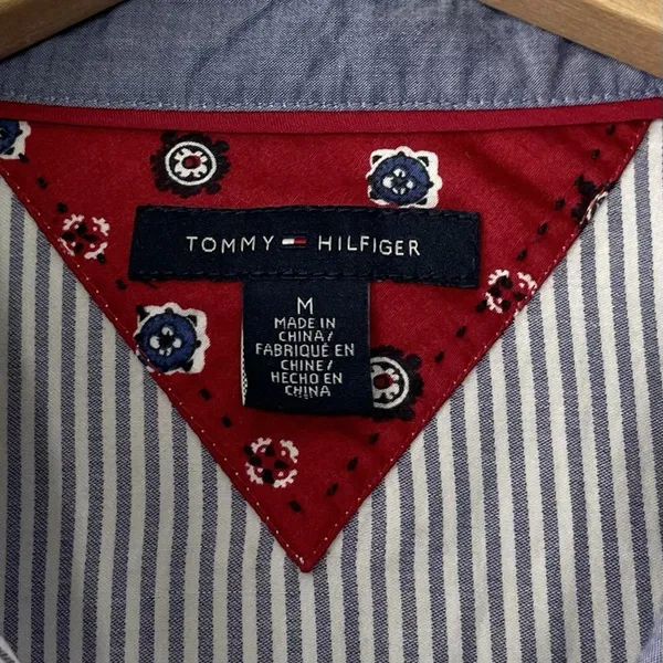 Tommy Hilfiger Button Up Shirt Size M Blue Striped Oxford Prep Classic Academia - Image 5