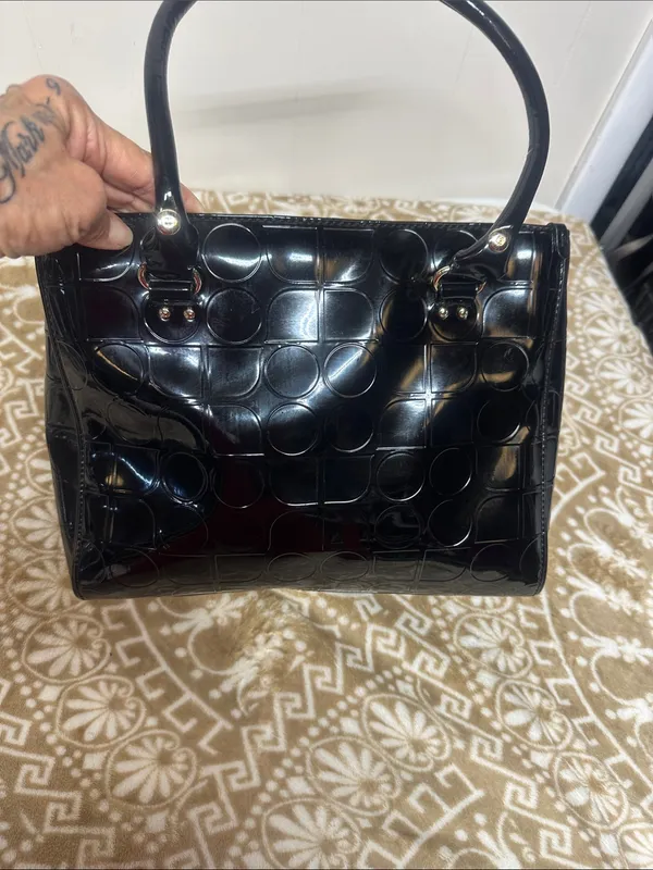 kate spade Black Patent Satchel with Embossed Circle Pattern - Image 3