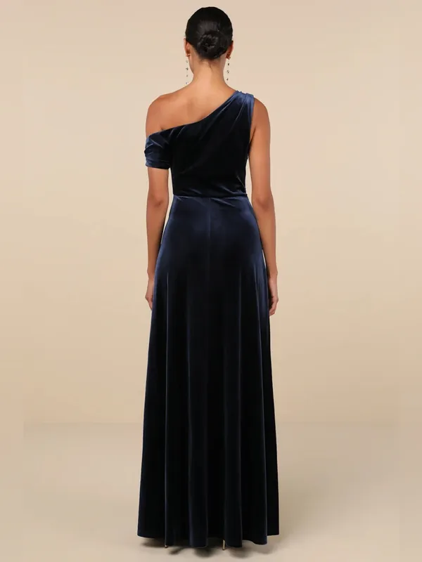 Lulus Coveted Confidence Navy Blue Velvet Asymmetrical Maxi Dress Size Large NWT - Image 4