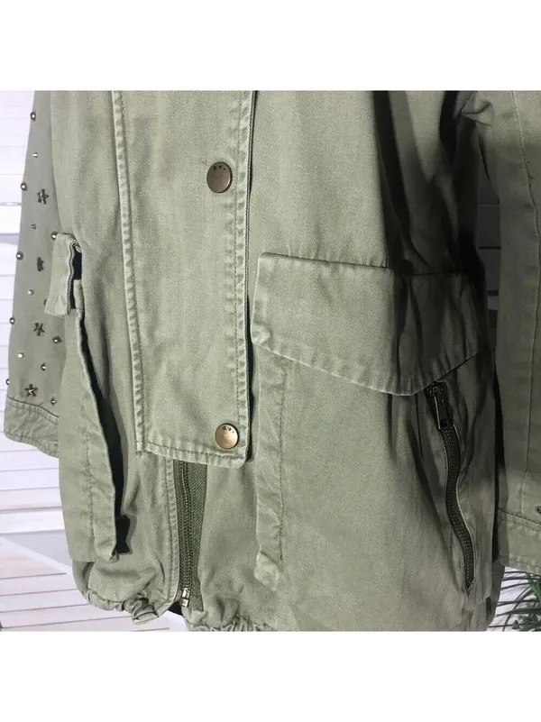 Zara green jacket cargo parka edgy studs relaxed snap boho rocker grunge punk 12 - Image 13