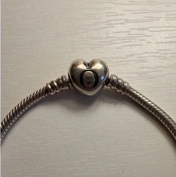 Pandora Sterling Silver Bracelet Snake Chain Heart Clasp 925 Charm - Image 4