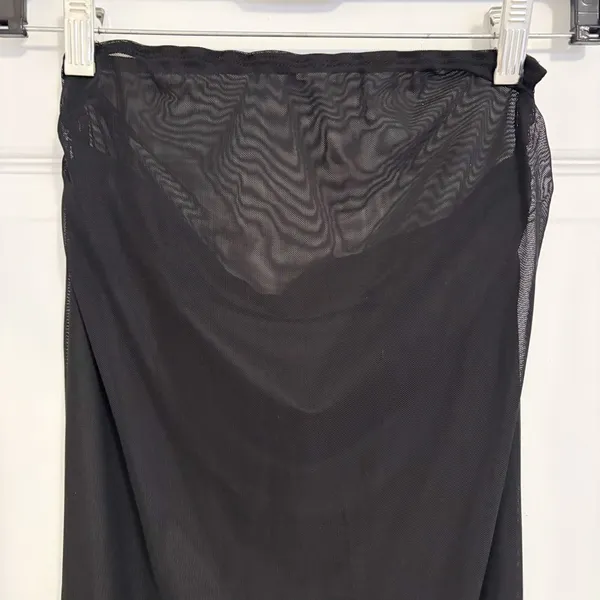 Black Minimalist Y2K Mesh Stretchy Flowy Elastic High Waisted Long Maxi Skirt - Image 6