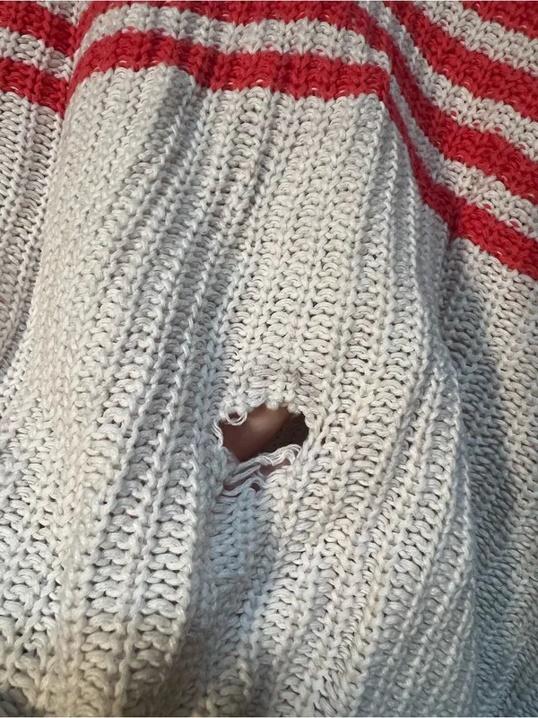 Aerie Women's Size XS Striped Pullover Sweater‎ Cream Red Stripes FLAWED - Image 8