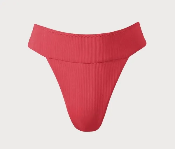 BERLOOK Red Ribbed High Cut Wide Waistband Bikini Bottom ONLY 07 - Image 6