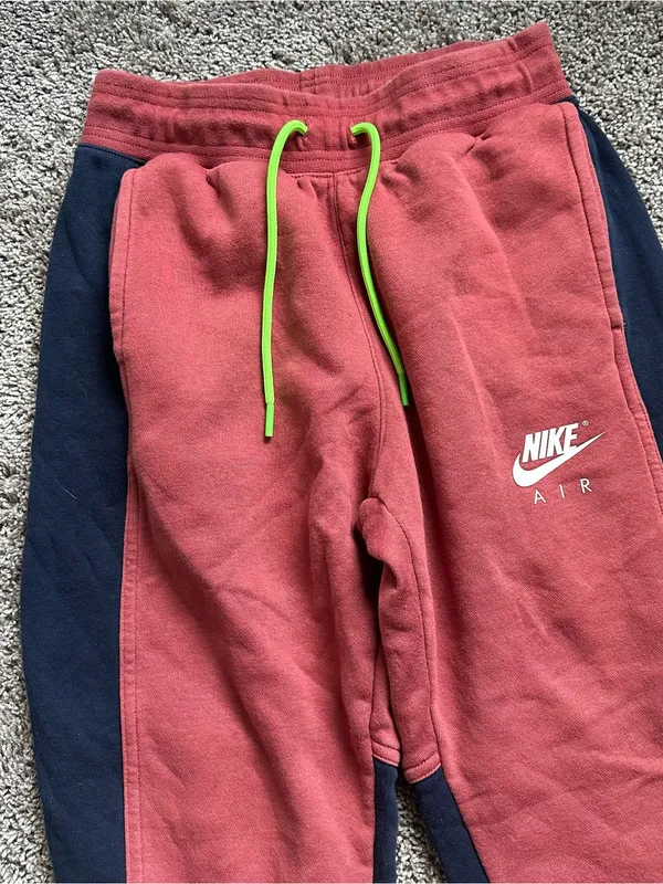 Nike Red and Navy Colorblock Fleece Joggers with Neon Drawstring - Image 3
