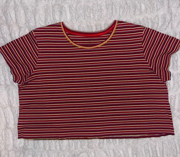 Stylish Striped Short Sleeve Top in Red and Yellow - Image 3