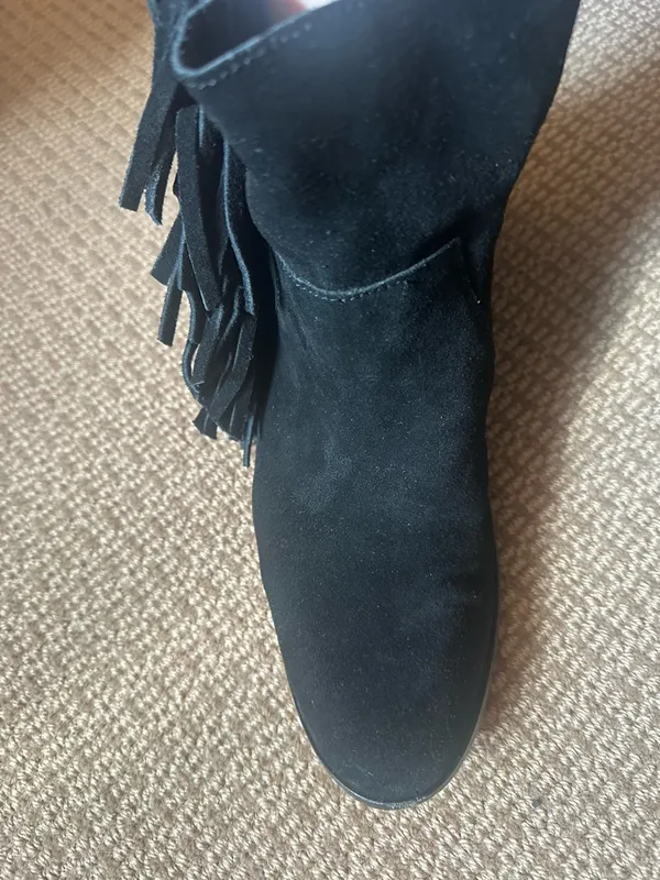 Cynthia Vincent black suede ankle boots fringe size 10 booties - Image 16