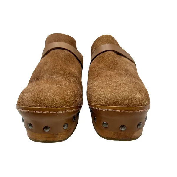 Free People Calabasas‎ Clog Brown Suede Wood Heel Tan Size 41 US 10 - Image 3