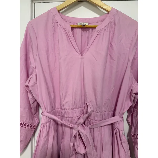 Wonderly Pink Cotton Tiered Eyelet Lace Dress Balloon Sleeve PXL - Image 12