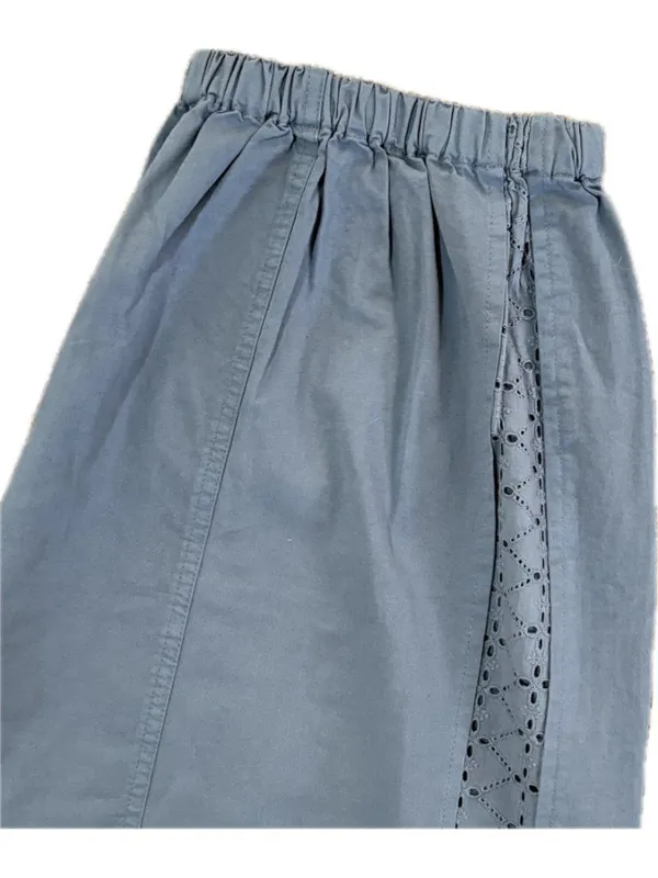 NWT Anthropologie L Washed Linen Blend Jogger Pants Eyelet Blue Drawstring - Image 8