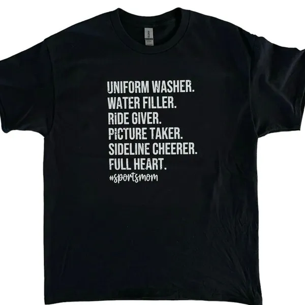 Sports Mom Sideline Cheerer Full Heart Medium Women’s Black T-Shirt Short Sleeve - Image 2