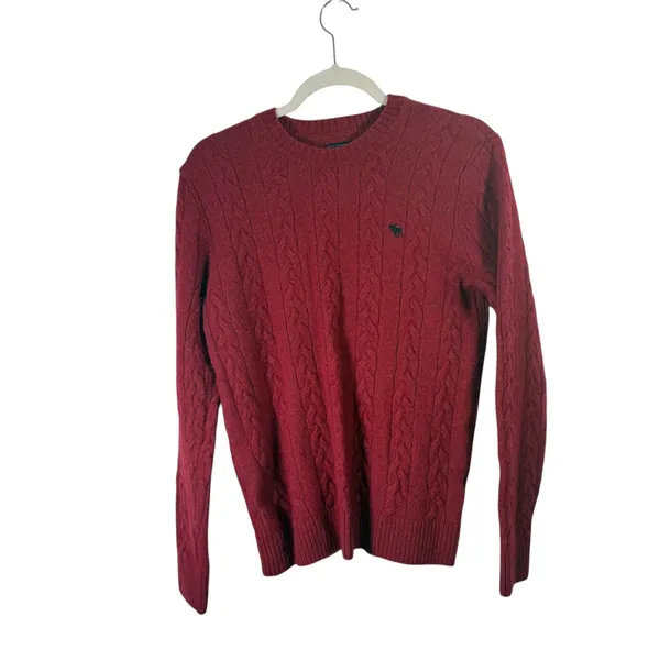 Abercrombie Wool Cable Knit‎ Sweater Red Crew Neck Pullover Y2K Womens Large - Image 2