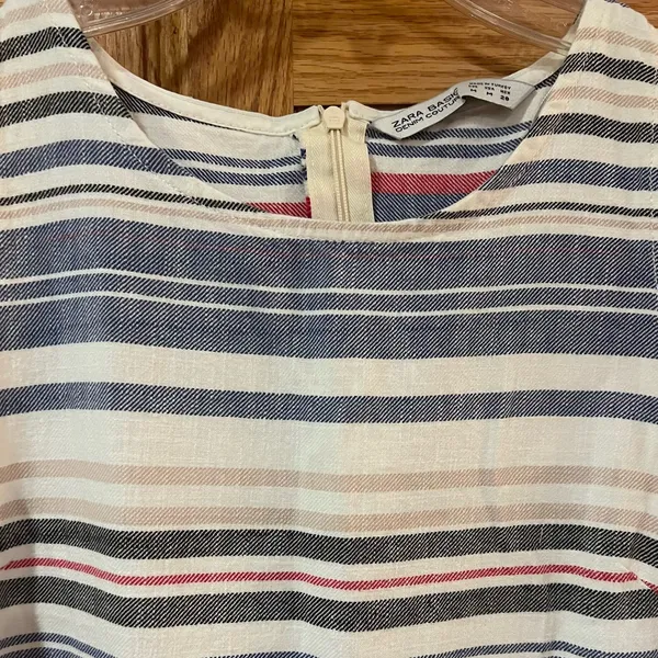 ZARA Basic Denim Couture Boho Beachy Coastal Cruise Striped‎ Dress Size Medium - Image 3