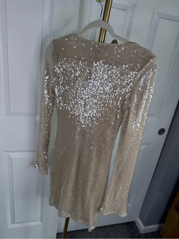 Wild Fable Champagne Sequin Mini Dress XS NWT Long Sleeve Party Holiday Glam - Image 9