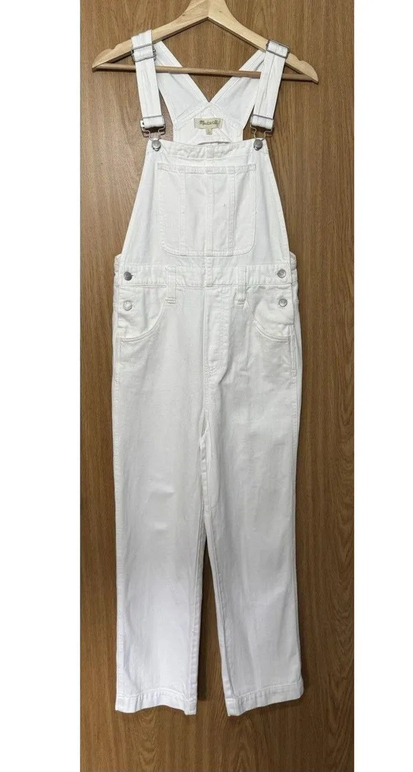 MADEWELL Straight Leg Denim Jeans Overalls Women Size SMALL White - Image 3