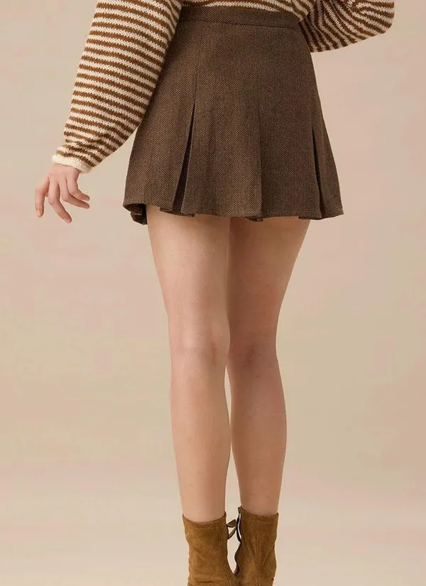 RIHOAS Brown Striped Pleated Mini Skirt Size M - Image 4