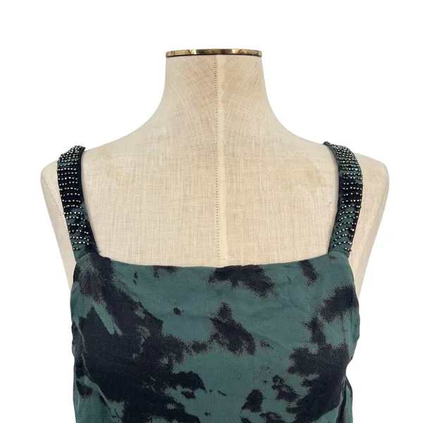 Zara Maxi Dress Tie‎ Dye Printed Chiffon Beaded Straps Green Size Small - Image 4