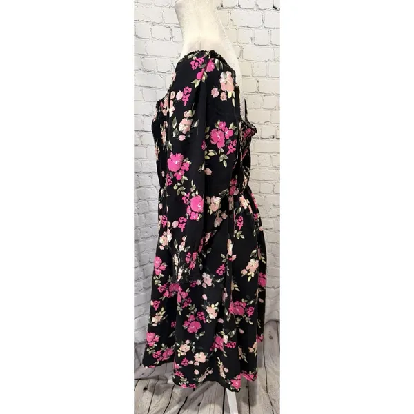 Torrid Black Floral Challis Smocked Long Sleeve Dress Plus Size 2 2X - Image 4