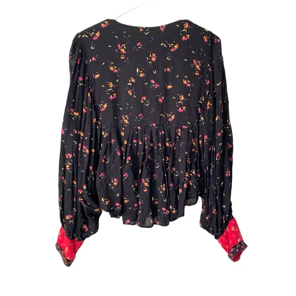 Free People Lady Lou Embroidered Black Blouse size medium Blouse - Image 9