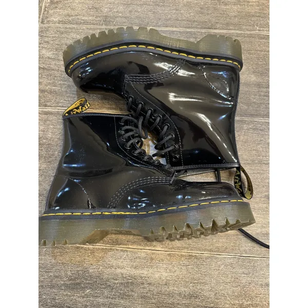 Dr. Martens Black Patent Leather Combat Boots‎ AW004 Men's Size 7 Women's 8 NEW - Image 10