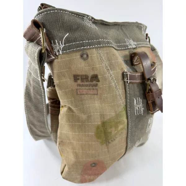 Canvas Patchwork Crossbody Bag Olive Tan Distressed Military Style Messenger - Image 3