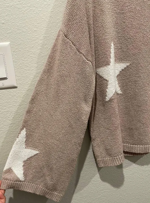 SheIn Star Long Sleeve Soft Tan Sweater - Image 3