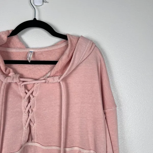 FP Movement Free People Believer Hoodie Pink Lace Up‎ Sweatshirt Womens M - Image 6